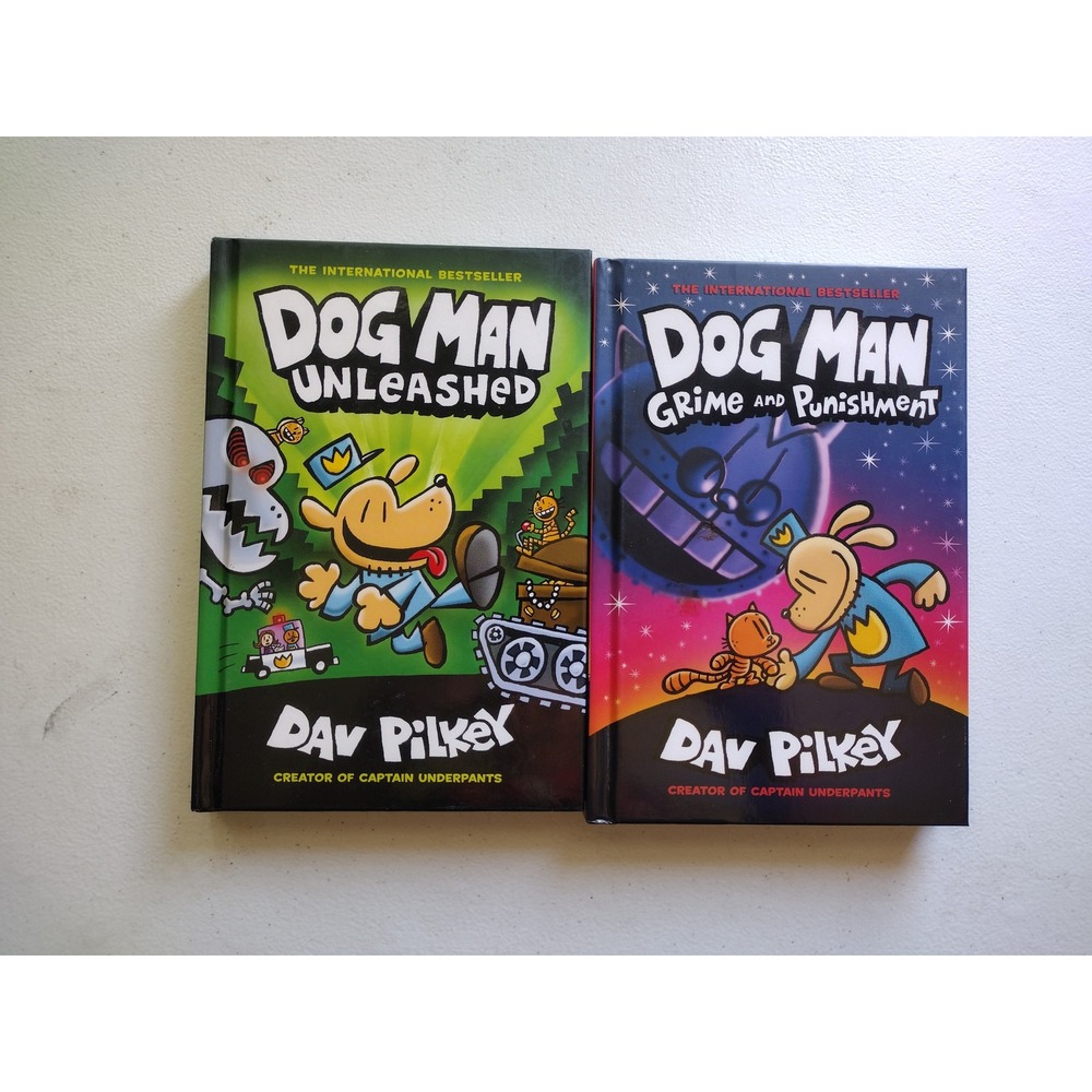 Dog Man‎ Unleashed & Grime and Punishment Hardcover Books Dav Pilkey Lot of 2